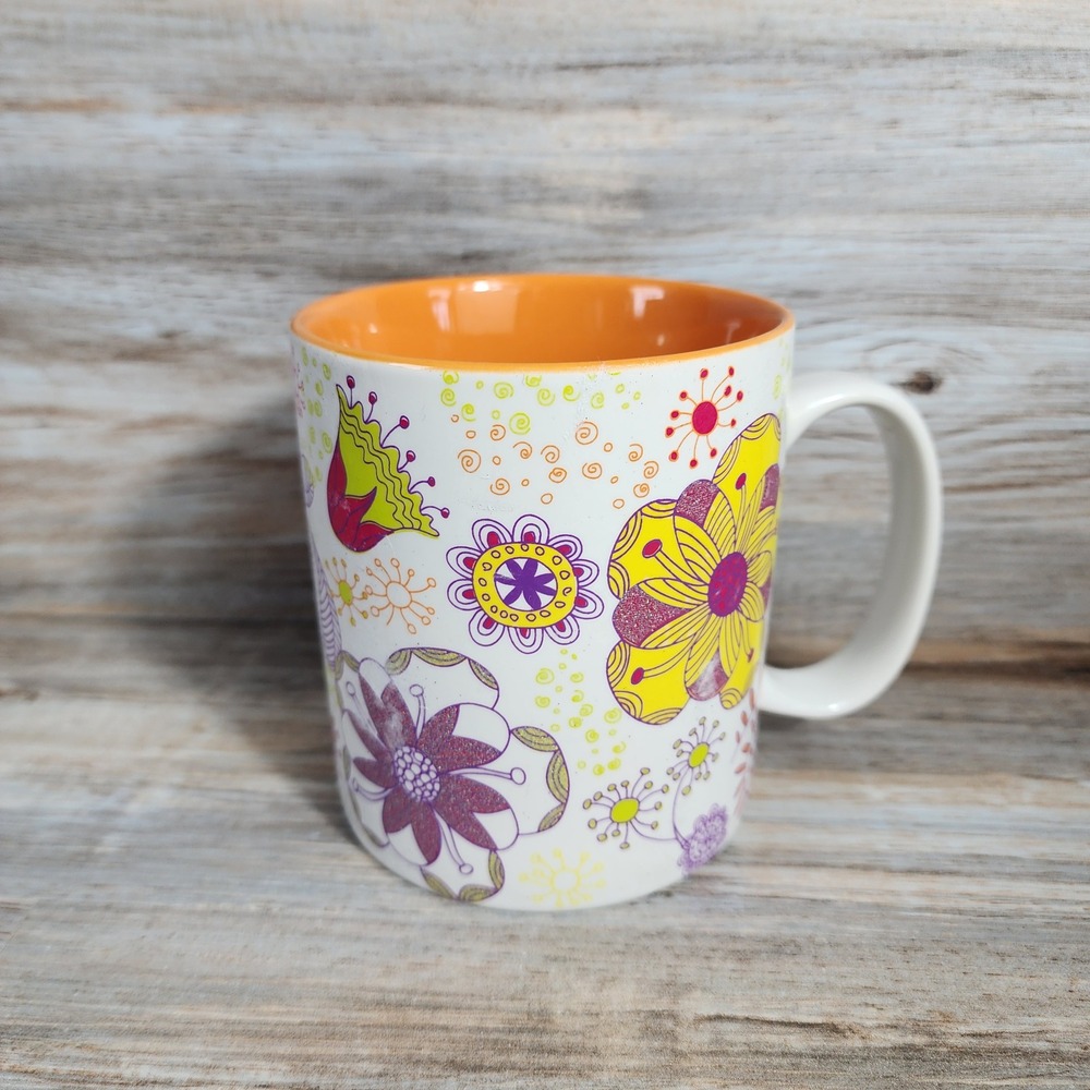 Formation Brands Ceramic Mug Neon Floral Orange Interior Hand Wash Only 667241
